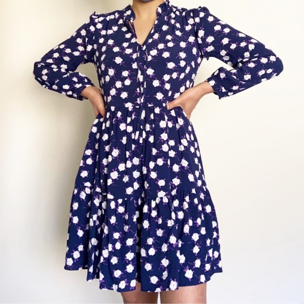 J. Crew Tie Neck Tiered Dress Floral Scattered Peony Print Small NWOT - Picture 3 of 15